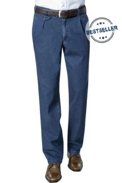 Bundfaltenhose Fred, Perfect Cut, Baumwolle, Mittelblau