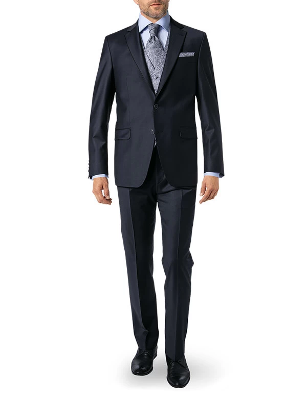 Digel Anzug Mit Weste, Plastron Mit Einstecktuch, Modern Fit, Schurwolle, Nachtblau