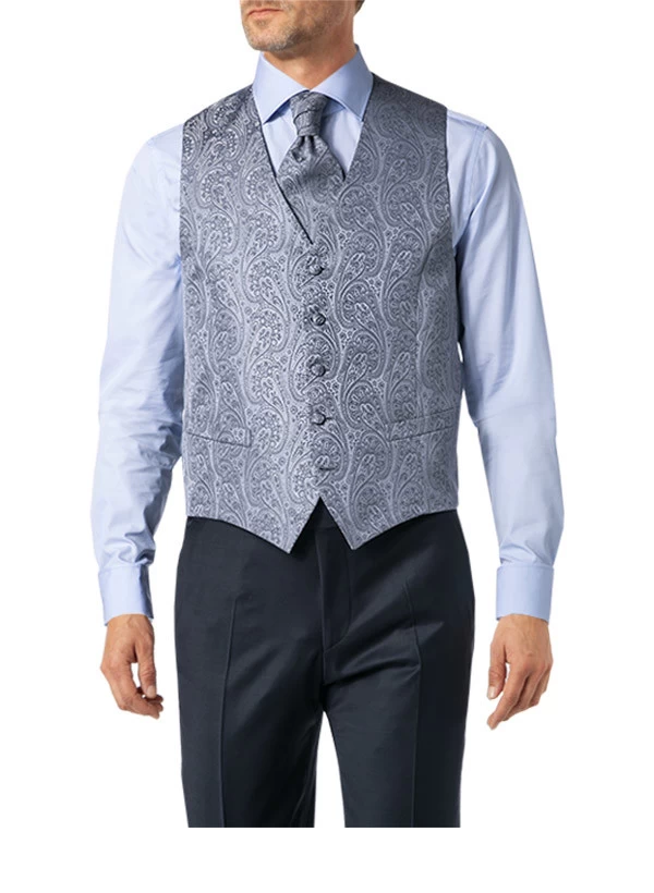 Digel Anzug Mit Weste, Plastron Mit Einstecktuch, Modern Fit, Schurwolle, Nachtblau – Bild 7