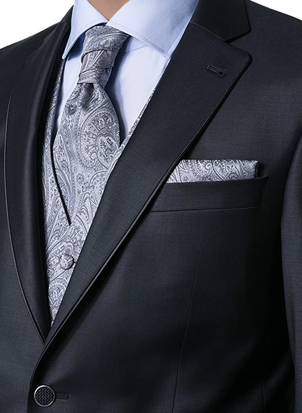 Digel Anzug Mit Weste, Plastron Mit Einstecktuch, Modern Fit, Schurwolle, Nachtblau – Bild 8