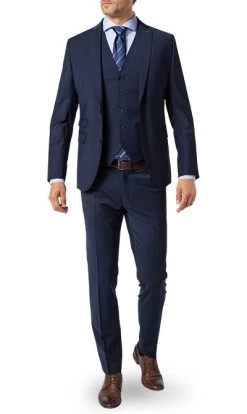 Anzug Mit Weste, Slim Fit, Schurwolle, Marine