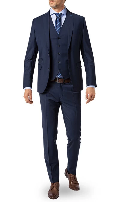 Anzug Mit Weste, Slim Fit, Schurwolle, Marine