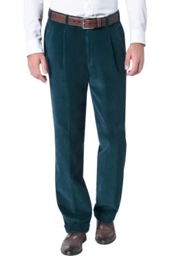 Bundfaltenhose Morello-U, Classic Fit, Cord, Petrol