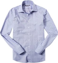 Hemd, Shaped Fit, Popeline, Extra Langer Arm, Blau Gepunktet