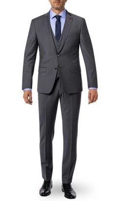 ROY ROBSON Anzug Mit Weste, Slim Fit, Schurwolle, Mittelgrau Meliert