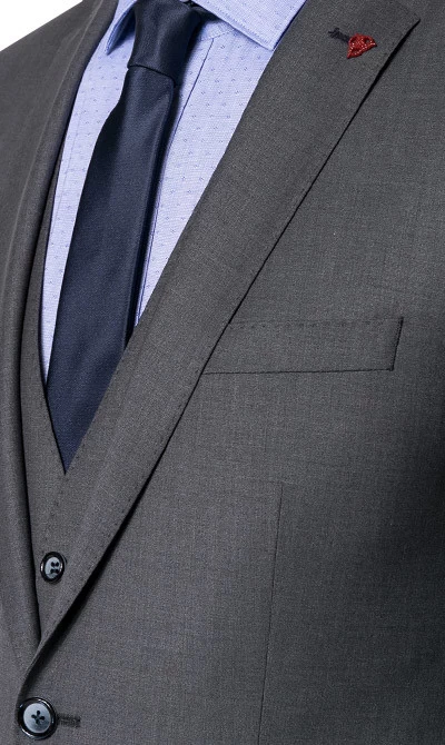 ROY ROBSON Anzug Mit Weste, Slim Fit, Schurwolle, Mittelgrau Meliert – Bild 8