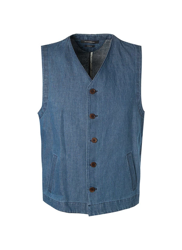 Marc O'Polo Weste, Shaped Fit, Baumwolle-Leinen, Blau