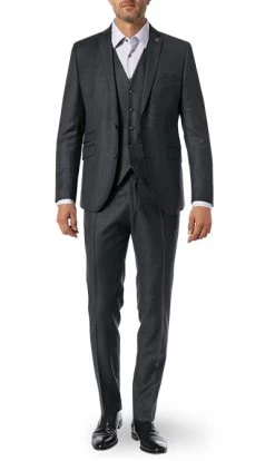 Anzug Mit Weste, Slim Fit, Schurwolle, Anthrazit