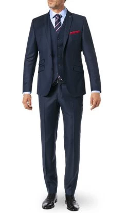 Anzug Mit Weste, Slim Fit, Schurwolle, Navy