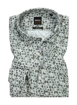 BOSS ORANGE Hemd, Regular Fit, Fil á Fil, Grün Gemustert