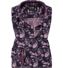 OLYMP Hemd, Body Fit, Baumwolle, Extra Langer Arm, Navy-rosa Gemustert