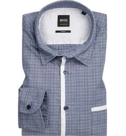 Boss Hemd, Slim Fit, Baumwolle, Dunkelblau-weiß Meliert