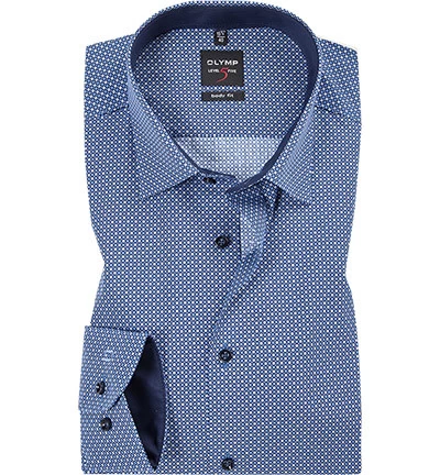 OLYMP Hemd, Body Fit, Popeline, Extra Langer Arm, Blau Gemustert