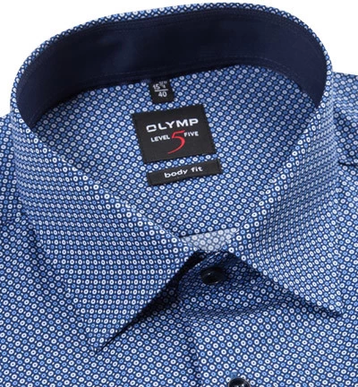 OLYMP Hemd, Body Fit, Popeline, Extra Langer Arm, Blau Gemustert – Bild 2