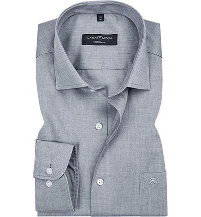 Hemd, Modern Fit, Popeline, Extra Langer Arm, Hellgrau Meliert