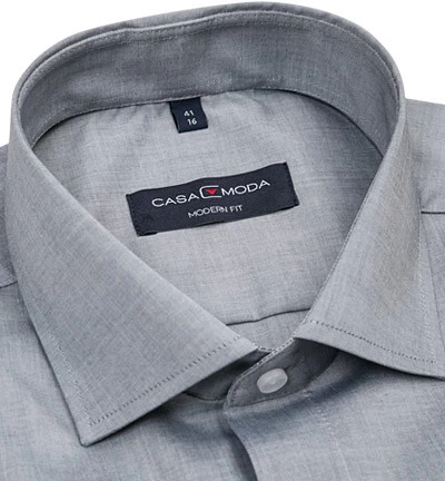 Hemd, Modern Fit, Popeline, Extra Langer Arm, Hellgrau Meliert – Bild 2