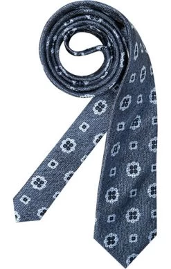 Bugatti Krawatte, Seide-Leinen, Jeansblau Gemustert