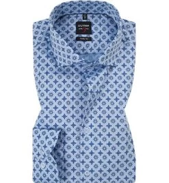 OLYMP Hemd, Body Fit, Baumwolle, Extra Langer Arm, Hellblau-royal Gemustert