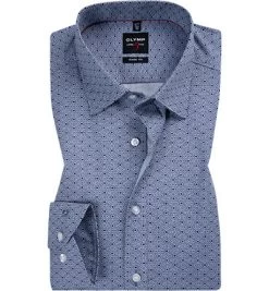 OLYMP Hemd, Body Fit, Baumwolle, Extra Langer Arm, Marineblau Gemustert