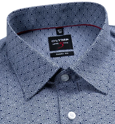 OLYMP Hemd, Body Fit, Baumwolle, Extra Langer Arm, Marineblau Gemustert – Bild 2