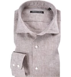 Hemd, Slim Fit, Reines Leinen, Cappuccino Meliert