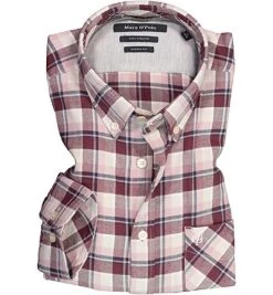 Marc O'Polo Hemd, Shaped Fit, Baumwoll-Stretch, Dunkelrot-beige Kariert