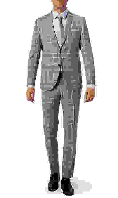 Anzug, Slim Fit, Schurwoll-Stretch, Steingrau Kariert – Bild 10