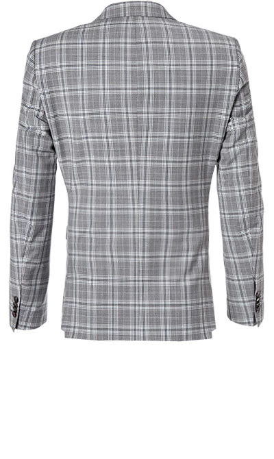 Anzug, Slim Fit, Schurwoll-Stretch, Steingrau Kariert – Bild 7