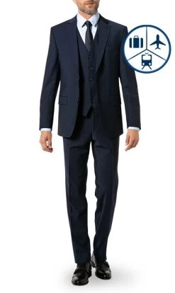 CARL GROSS Reise-Anzug Mit Weste, Regular Fit, Schurwoll-Stretch, Dunkelblau