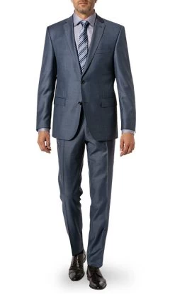 CARL GROSS Anzug, Schurwolle, Jeansblau Meliert