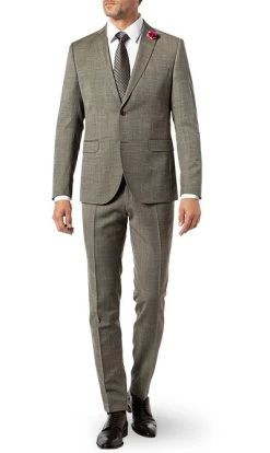 Anzug, Slim Fit, Schurwolle, Pistazie Meliert