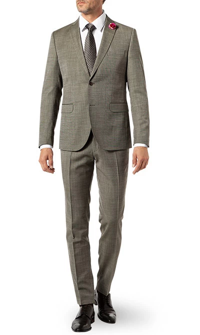 Anzug, Slim Fit, Schurwolle, Pistazie Meliert