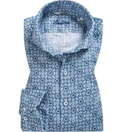Stenströms Hemd, Fitted Body, Reines Leinen, Blau Gemustert