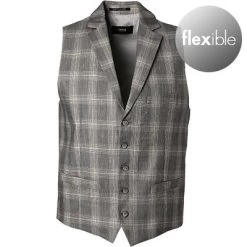 CINQUE Weste, Slim Fit, Leinen-Stretch, Grau-sand Kariert