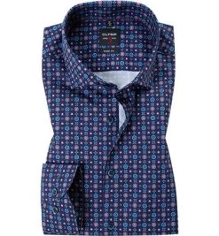 OLYMP Hemd, Body Fit, Baumwolle, Extra Langer Arm, Dunkelblau-rot Gemustert