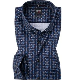 OLYMP Hemd, Body Fit, Baumwolle, Extra Langer Arm, Dunkelblau-nougat Gemustert