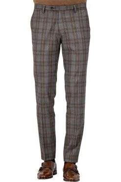 Hose, Slim Fit, Viskose-Stretch, Stahlgrau-braun Kariert