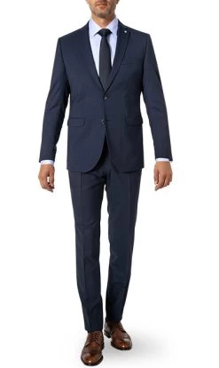 Anzug, Slim Fit, Schurwoll-Stretch, Nachtblau