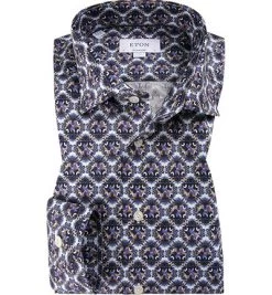 ETON Hemd, Contemporary Fit, Baumwolle, Blau Gemustert