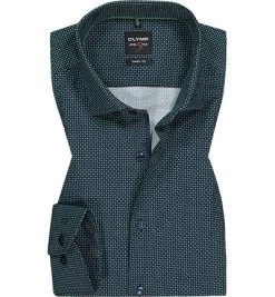 OLYMP Hemd, Body Fit, Baumwolle, Extra Langer Arm, Navy-grün Gemustert