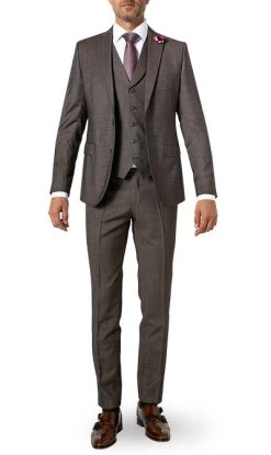 Anzug Mit Weste, Schurwolle, Braun