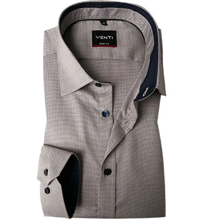 Venti Hemd, Body Fit, Baumwolle, Beige-nachtblau Meliert