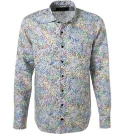 Hemd, Tailored Fit, Reines Leinen, Oliv Gemustert