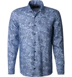 Hemd, Tailored Fit, Reines Leinen, Nachtblau Gemustert