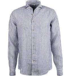 Stenströms Hemd, Fitted Body, Reines Leinen, Weiß-blau Gestreift