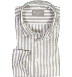 Hemd, Slim Fit, Leinen, Graugrün-weiß Gestreift