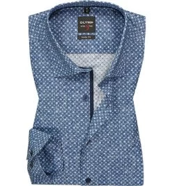 OLYMP Hemd, Body Fit, Baumwolle, Extra Langer Arm, Rauchblau Gemustert
