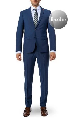 ROY ROBSON Anzug, Extra Slim Fit, Schurwoll-Stretch, Navy Meliert