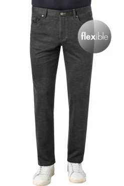 Hose Parker, Regular Fit, Schurwolle Jersey, Dunkelgrau Meliert