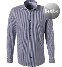 OLYMP Hemd, Super Slim Fit, Jersey Geruchshemmend, Marine-weiß Gestreift